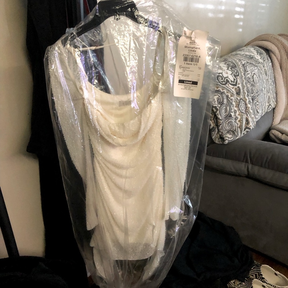 Cream Colored Heavy Beaded Beautiful Cow-neck made MIDI Dress